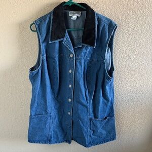 Stonebridge Vintage Denim Vest with Black Suede Collar